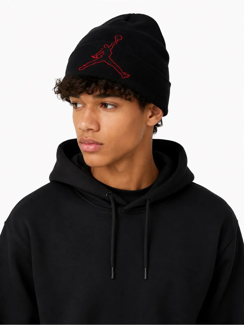 Jordan Black Knit Youth Beanie with Red Jumpman Outline